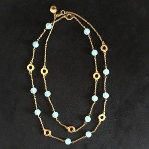 J Crew Factory Aqua Gold Tone Long Bead Necklace